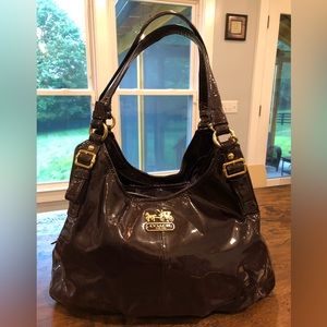 Coach Madison Plum and Brass Maggie Patent Leather Handbag